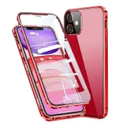 Muti-Color Anti-Scratch Magnetic Installation Metal Frame + Tempered Glass Full Covering Phone Cover Compatible For iPhone 11 6.1 Red