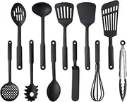 TJ POP Kitchen Utensils Set of 11 Pcs, Non-Stick Cooking Utensils Set 410°F Heat Resistant, BPA-Free Nylon Utensil Set, Kitchen Gadgets Accessories Tools for Cookware (Black)