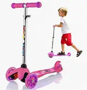 Detachable Kick Scooter for Kids - 3 Wheel Aluminium Frame & Handlebars Scooter for Toddler Adults Teens Boys & Girls, Portable & Adjustable Height Kids Scooter with Flashing Wheel Lights