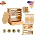 Wall-Mounted Bamboo Pizza Peel Rack with Spice Drawer & 4 Non-Stick Boards