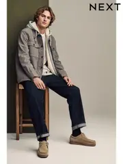 Light Brown Hooded Borg Lined Texture Shacket (E45840) | $68