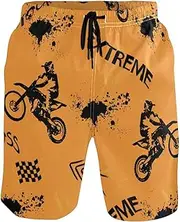 [GuoChe] Men's Novelty Beach Shorts Motorcycle Racer Motocross Orange Quick Dry Swimwear Sports Running Swim Board Shorts Mesh