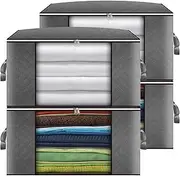 Clothes Storage Bag, 90L Large Linen Storage, Foldable Clothes Storage Boxes Wardrobe Storage Organizer Moving Bags with Reinforced Handle for Clothing, Blanket, Bedding (4)