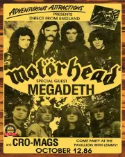Motorhead with Megadeth - October 12, 1986 - Rare - Metal Sign 11 x 14