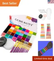 Non-Toxic 36 Colors Face Paint & Neon Body Palette with Setting Powder & Brushes