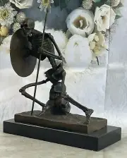 Bronze Statue Skull Skeleton Warrior spear shield sculpture Figure Home Decor