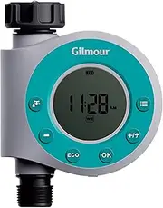 Gilmour Single Outlet Water Timer for Garden Hose, Programmable Automatic Watering System, LCD Screen, Rain Delay, Battery Operated