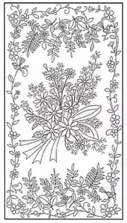 Sashiko Pre-printed Panel - HM-55 - Floral Bouquet - Dark Navy