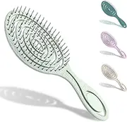 ETHEL Organic Hair Brush without pulling for women, men & children,Detangling brush also for curls & long hair, Unique Professional Detangler Brush with Spiral Spring (Green)