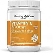 Healthy Care Vitamin C Chewable Tablets - Supports Skin Health an Improves Immunity - Antioxidant Support - Premium Quality Dietary Supplement - 500 Tablets - 500 mg