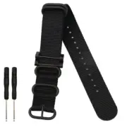 24mm Nylon Woven Canvas Watch Strap Band Black For Suunto Core Essential