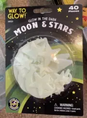 Way to Glow 40 Stars Glow in the Dark Colored Stars Lifetime Glow - New Sealed