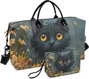 [YXYZRMY] Travel Duffel Bag Cat Yellow Eye Autumn Gym Bag Sports Tote Bag with Multiple Interior Pockets Shoulder Weekender Bag for Women Men with Toiletry Bag 20.5”x 7.9”x 13.8, Multi-Colored, one size