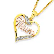 9ct Yellow & Rose Gold Diamond Mum Heart Pendant