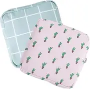 SAFIGLE 2Pcs Portable Sanitary Napkin Holder Travel Period Bags for Women Compact Organizer for Menstrual Pads for School and Office Use Checkered Cactus Design