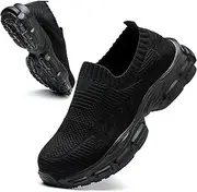 [KOIFISH] Safety Trainers Women Lightweight Steel Toe Cap Trainers Black Comfortable Breathable Ladies Safety Shoes