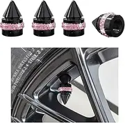 4 PCS Car Tire Valve Stem Caps, Bling Spiked Aluminium Alloy Tire Valve Stem Covers, Corrosion Resistant Auto Tire Air Dust Caps, Universal Car Accessories for All Vehicles (Pink)