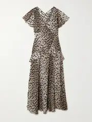 [RIXO] RIXO - Evie Ruffled Leopard-print Silk-chiffon Midi Dress - Leopard print - UK 14 UK 14 Animal print