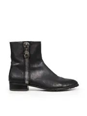 Black Leather Zip Ankle Boots