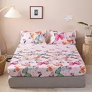 Fitted Sheet,Polyester Print Fitted Sheet,Apartment Bedroom Single Double King Mattress Protector,Pink,150 * 200cm