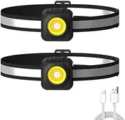 QATUEBV COB LED Headlamp Outdoor Waterproof Headlight USB Rechargeable Head Lamp Camping Hiking Fishing,2pcs