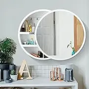 Luxsuite Round Mirror Cabinet Bathroom Medicine Vanity Wall Mirrored Storage with Sliding Door White 60cm Diameter