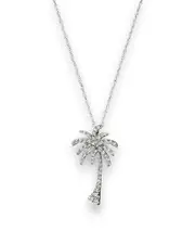 Diamond Palm Tree Pendant Necklace in 14K White Gold, .25 ct. t. w.