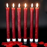 Wondise Flameless Taper Candles with Timer, 6 Pack Battery Operated LED Flickering Real Wax Burgundy Candle for Wedding Dinner Decorations