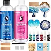 Teexpert Epoxy Resin Kit for Beginners, 474ml Crystal Clear Resin Starter Kits with Moulds, Pigments, Mica Powder, Gold Leaf, Resin Kit for Coaster Jewelry Tray Coating and Casting