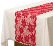 CHRISTMAS TABLECLOTH, RED LACE WITH POINSETTIA, Tablecloth 33*183cm