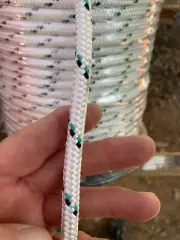 3/8" x 600' Double Braid Polyester WHITE with Teal/Black Tracers