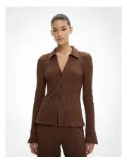 [Witchery] Textured Jersey Polo Top in Hazelnut