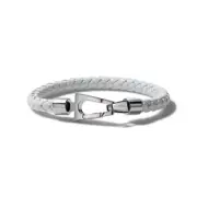Bulova White Braided Leather Bracelet with Stainless Steel Tuning Fork Clasp