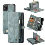 CaseMe For Apple iPhone 11 Pro Max Zipper & Detachable Retro Leather Pouch Wallet Flip Purse Bag Detachable Phone Case Cover (Sky Blue)