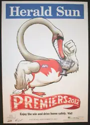 3x 2012 AFL SYDNEY SWANS PREMIERS WEG MARK KNIGHT PREMIERSHIP POSTER HERALD SUN