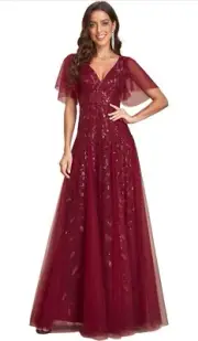 ❤️3XL❤️Ever-Pretty Women's Sequin Sparkly V-Neck Short Sleeve Maxi Evening Dress