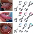 3pc Surgical Steel Crystal Opal Tongue Bar Barbell Nipple Piercing Jewellery Set