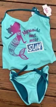 Justice Blue Mermaid Tankini Swimsuit w/ Reversible Sequins Size 14 NWT