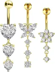 [QttvbTna] Belly Button Piercing Surgical Steel Gold Belly Piercing Surgical Steel Heart Butterfly Pendant Belly Piercing Belly Button Jewellery for Women, 10 mm, Stainless steel and copper, No