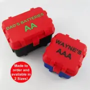 Personalised AA AAA Battery Case Battery Storage Choose Colour and Text