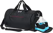 Ottertooth Gym Bag for Men/Women, Duffle Bag with Shoes Compartment & Wet Pocket, Travel Bag Duffel Bag for Airplanes, Small Sports Bag for Swimming Basketball, Carry on Overnight Bag, Black (30 L)