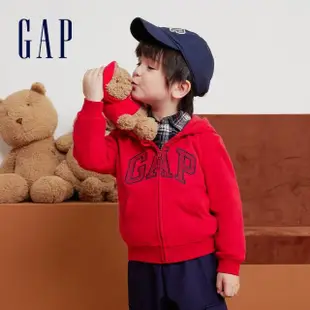 【GAP】男幼童裝 Logo印花連帽外套 碳素軟磨法式圈織系列-紅色(857671)