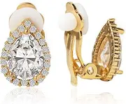 A+O Clip on Earrings, Round Crystal Stud Clip Earrings in Gold, Rose-Gold, Silver