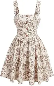 [GITEES] Dresses for Women Floral Print Button Front Overall Dress Without Tee