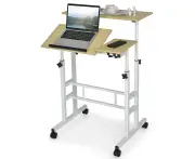 Giantex Mobile Stand Desk Small Laptop Table Height Adjustable Workstation Home Office Desk, Natural