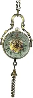 [DEARMAMY] Vintage Mechanical Pocket Watch Necklace Skeleton Watch Pendant Retro Silver Chain for Adult