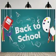 Fanghui 7 * 5ft Back to School Themed Photography Backdrop Book Pigment Children's Classroom Party Decoration Banner Green Blackboard Paper Plane Photo Background