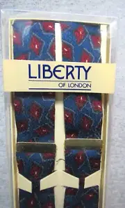 Liberty London Blue & Burgundy Adjustable Suspender Braces Leather Y Back Button