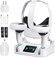 alcopanda Charging Dock for Meta Quest 2,VR Charging Station for Oculus Quest 2 Touch Controller and VR Headset with 2 Rechargeable Batteries and USB-C Charger,Support Elite Strap (not for Quest 3)