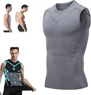 Menionic Tourmaline Posture Corrector Vest, Back Straightener Posture Corrector, Back Brace Posture Corrector, Corrector De Postura Para Hombre for Men (2XL,Gray)